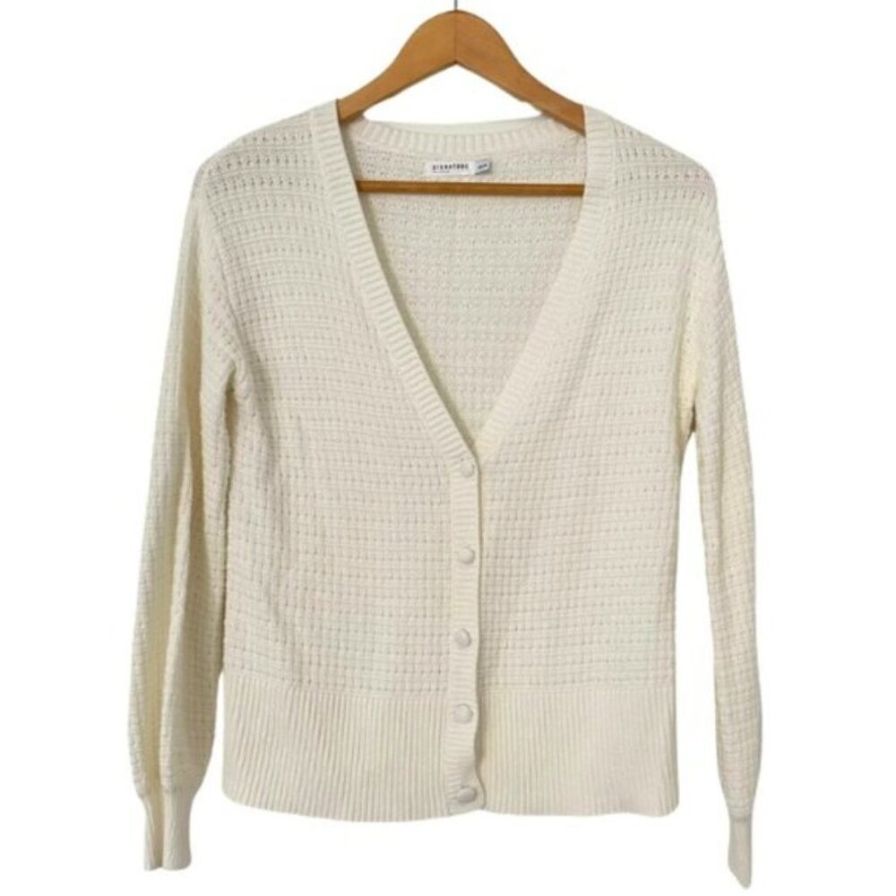 Signature Reitman Soft Knit Button Front V-Neck Cardigan XXS Ivory Boho Chic